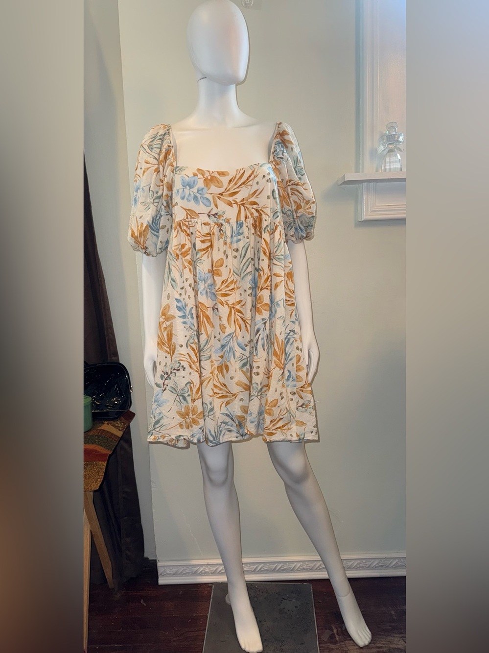 By Together Cream Mini Dress with Blue & Mustard Floral